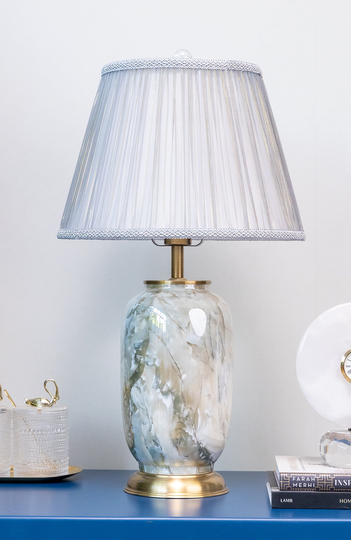 Adam Ivory Gold Ceramic Marble Texture Ceramic Table Lamp