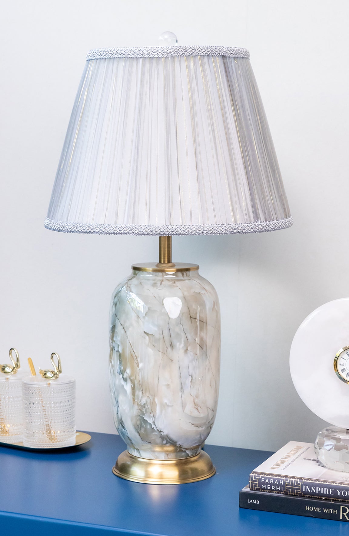 Adam Ivory Gold Ceramic Marble Texture Ceramic Table Lamp