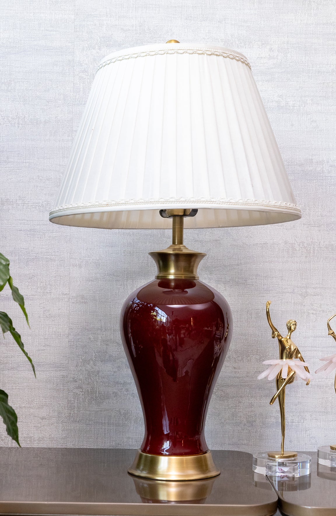 Olivia Maroon Solid Ceramic Table Lamp
