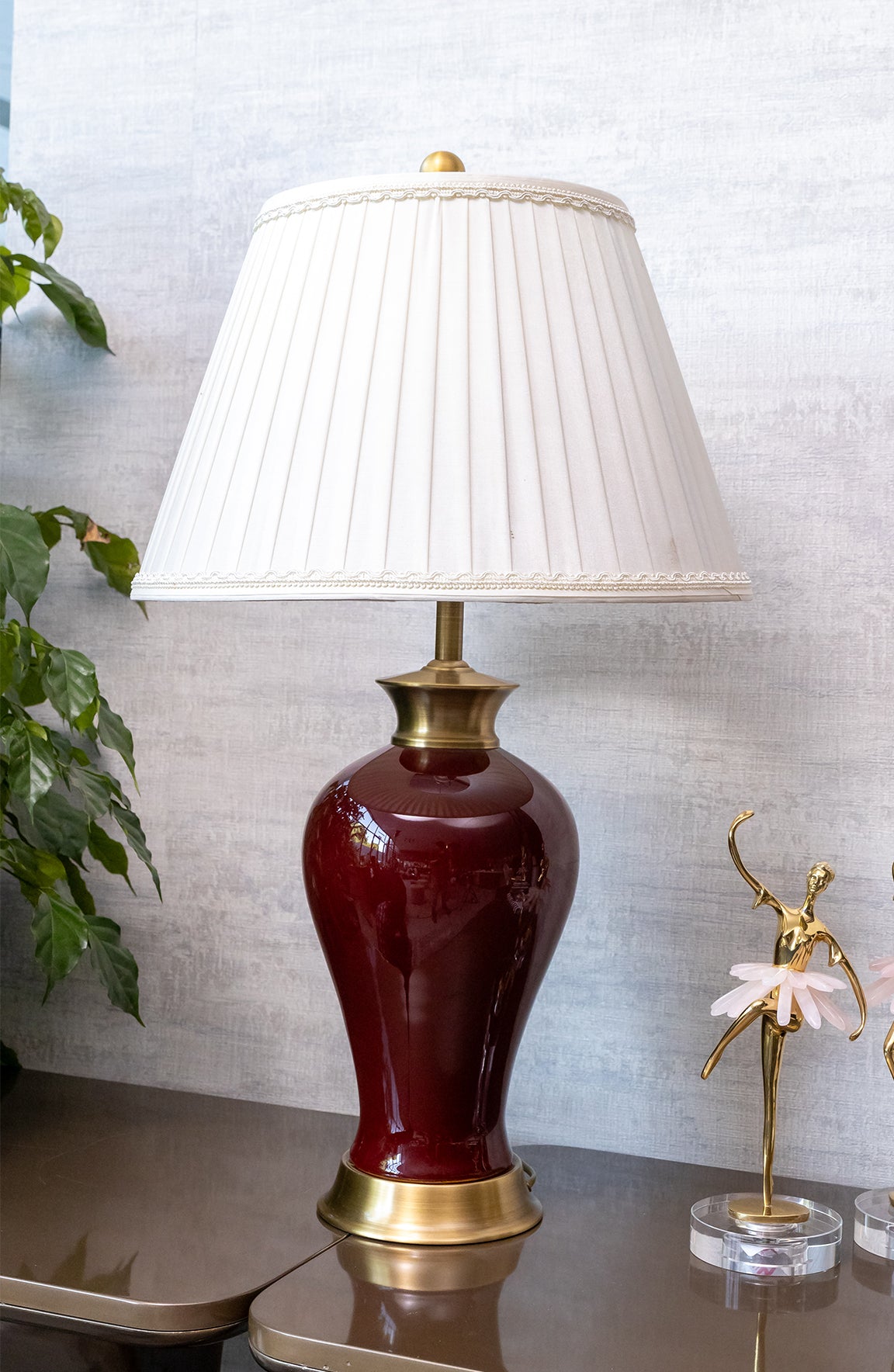 Olivia Maroon Solid Ceramic Table Lamp
