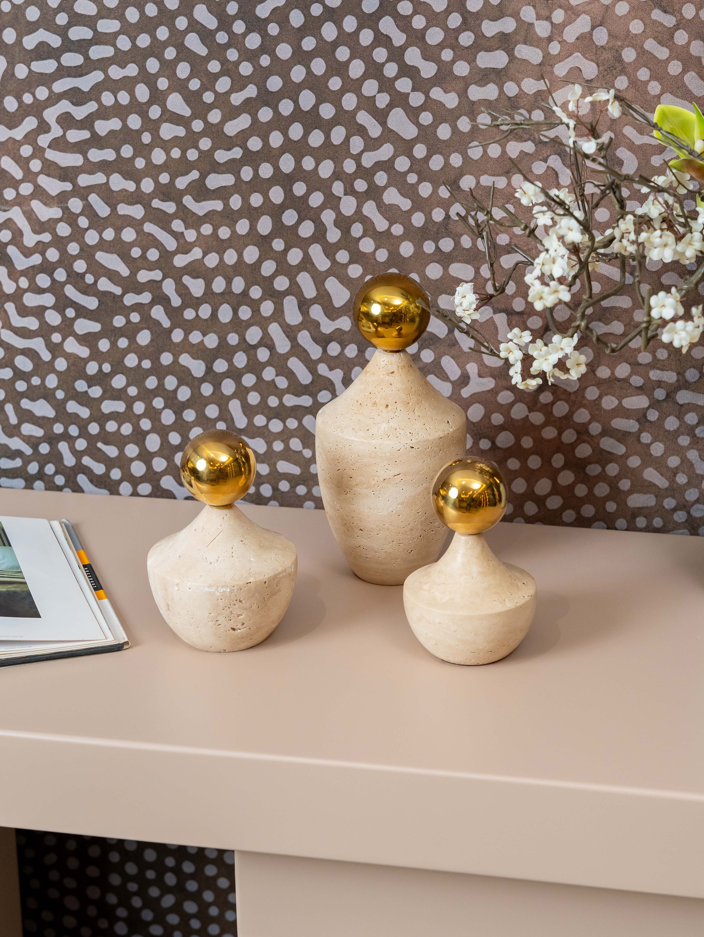 Sienna Trio Decorative Stone & Brass Accent Sculptures