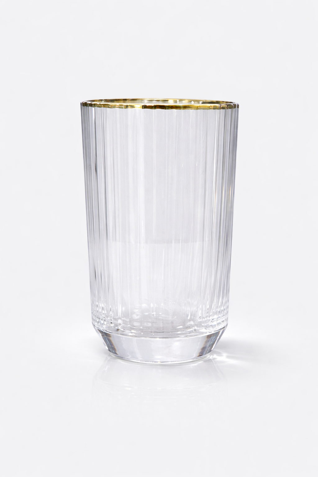 Blair High Ball Gold Rim Clear Ribbed Drinking Glass Set Of 6