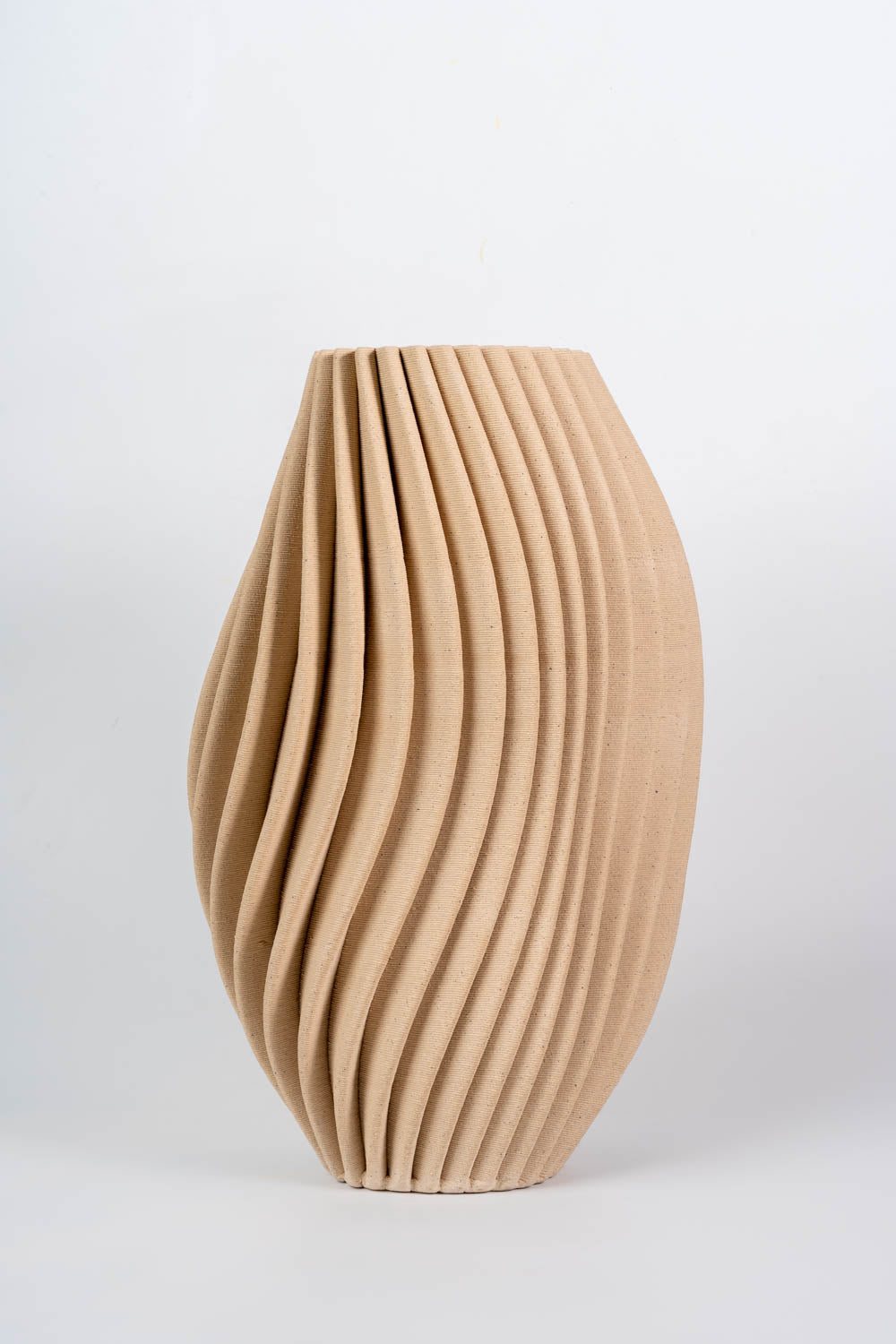 Helical Drift Beige Pleated Ceramic Vase