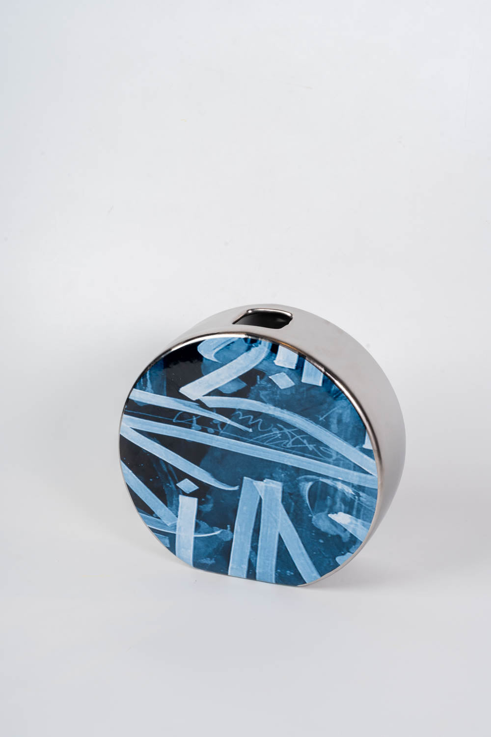 Azure Indigo Script Vase Round
