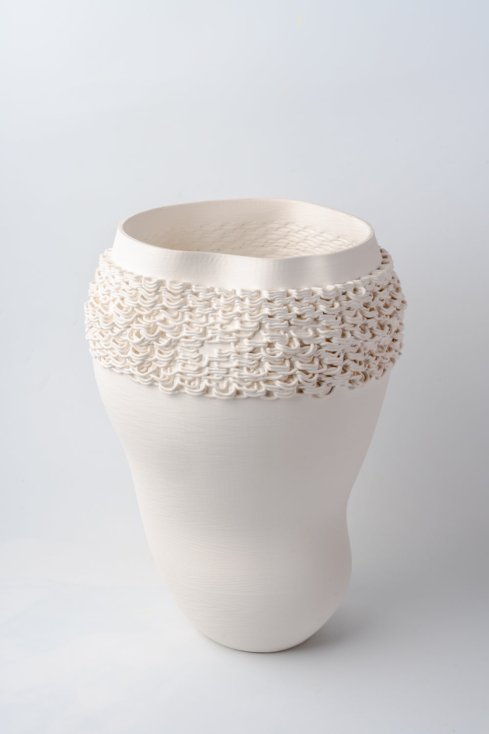 Ivory Lattice Textured Big Sculptural Vase
