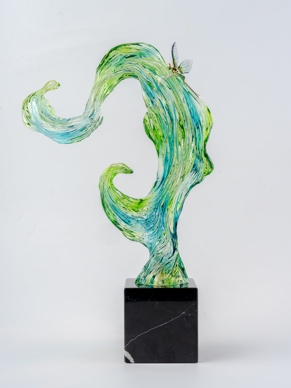 VERDANT DRIFT SCULPTURE WITH DRAGONFLY ACCENT TALL