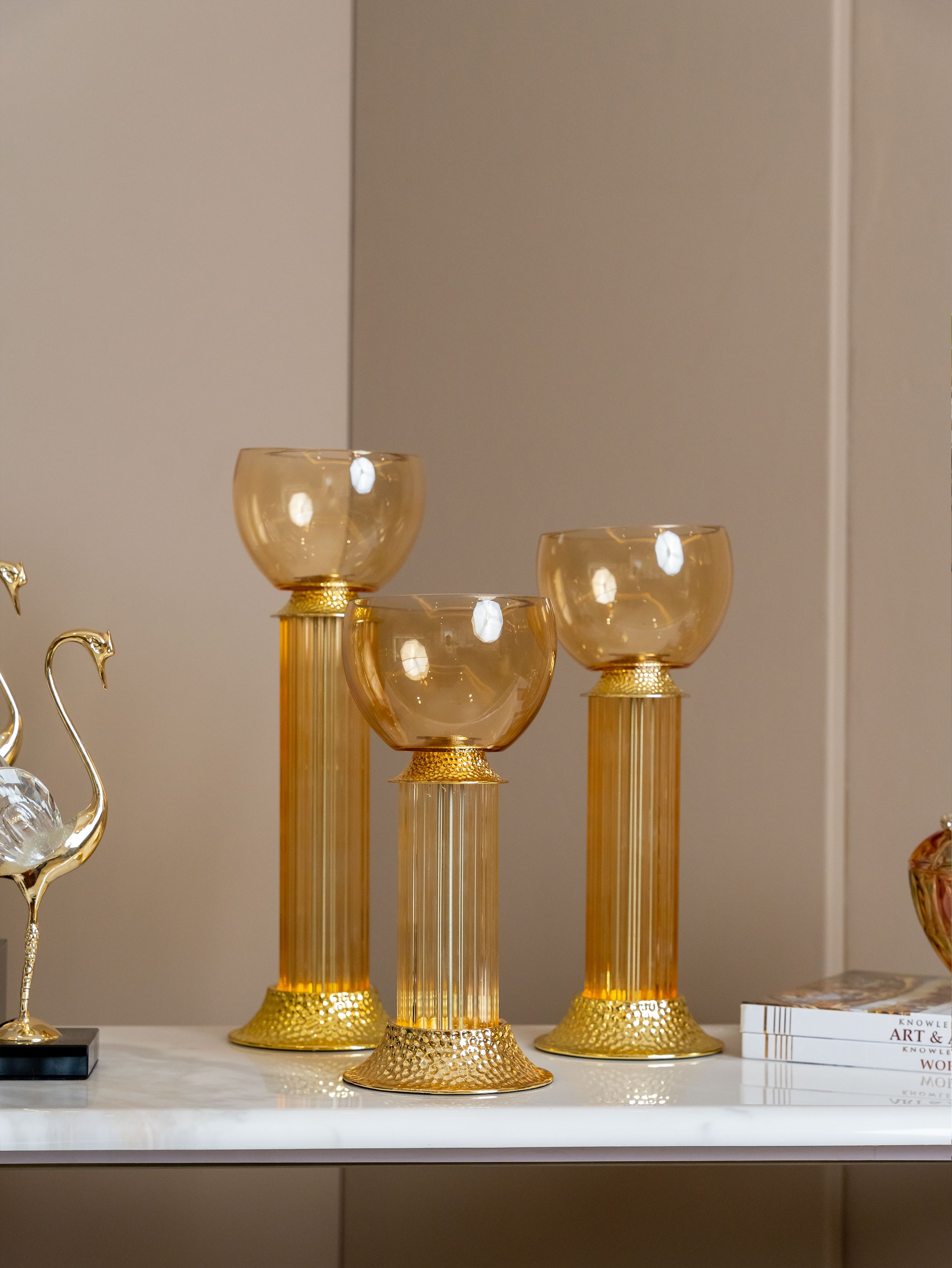 Aurora Gold Column Candle Holder Set