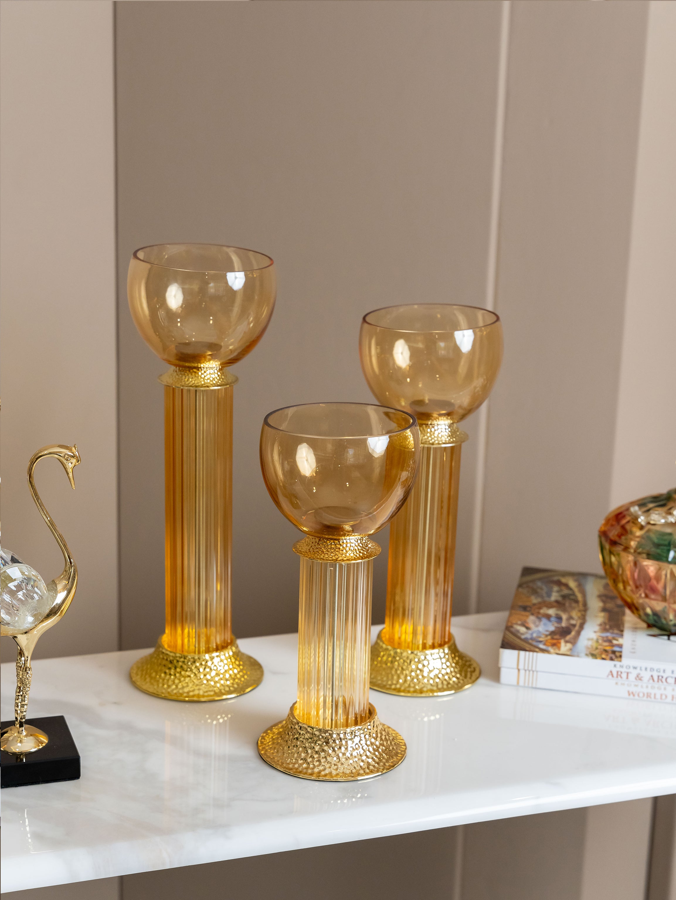 Aurora Gold Column Candle Holder Set