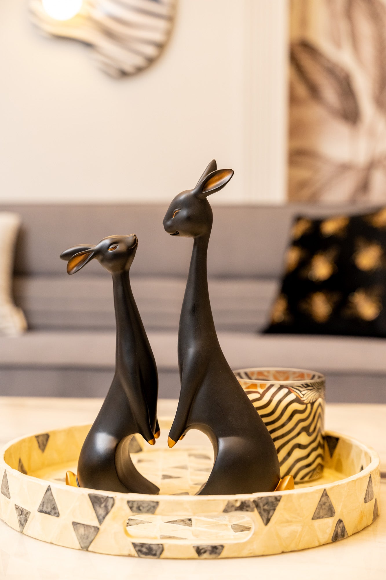 Kangaroo Duo Pair Ceramic Animal Figurines Decor Object