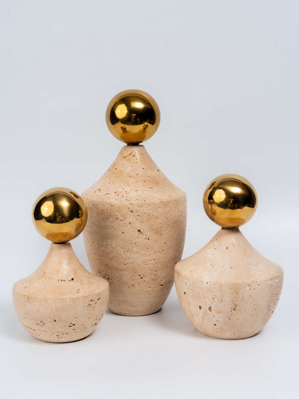 Sienna Trio Decorative Stone & Brass Accent Sculptures