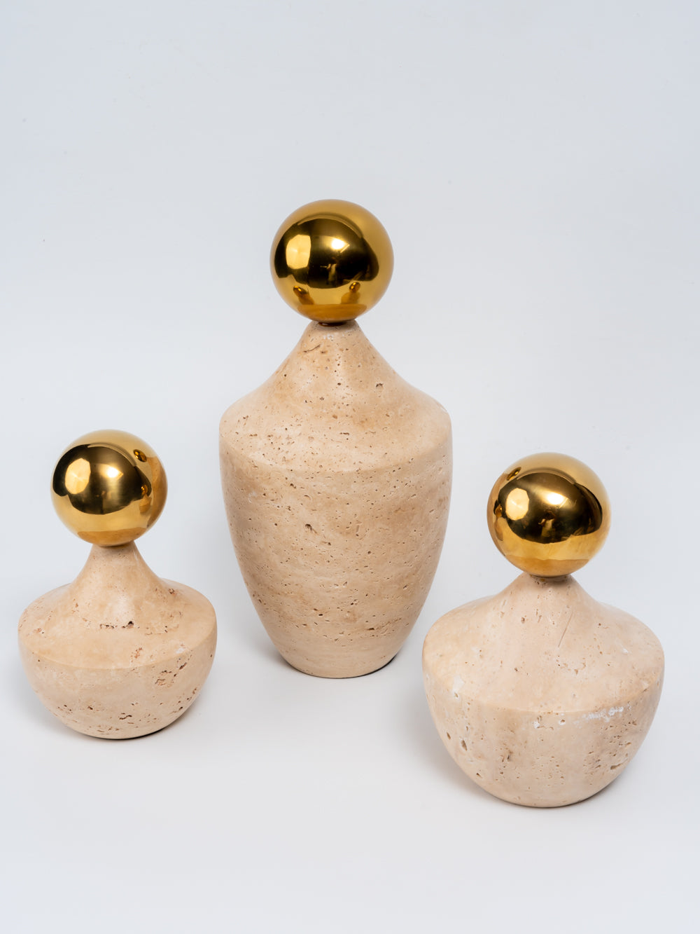 Sienna Trio Decorative Stone & Brass Accent Sculptures