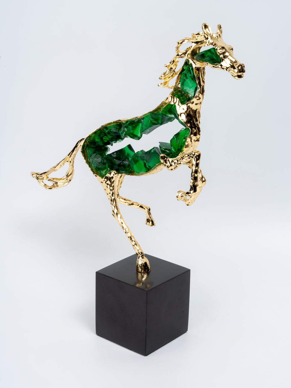 Equinox Emerald Horse Sculpture on Black Pedestal