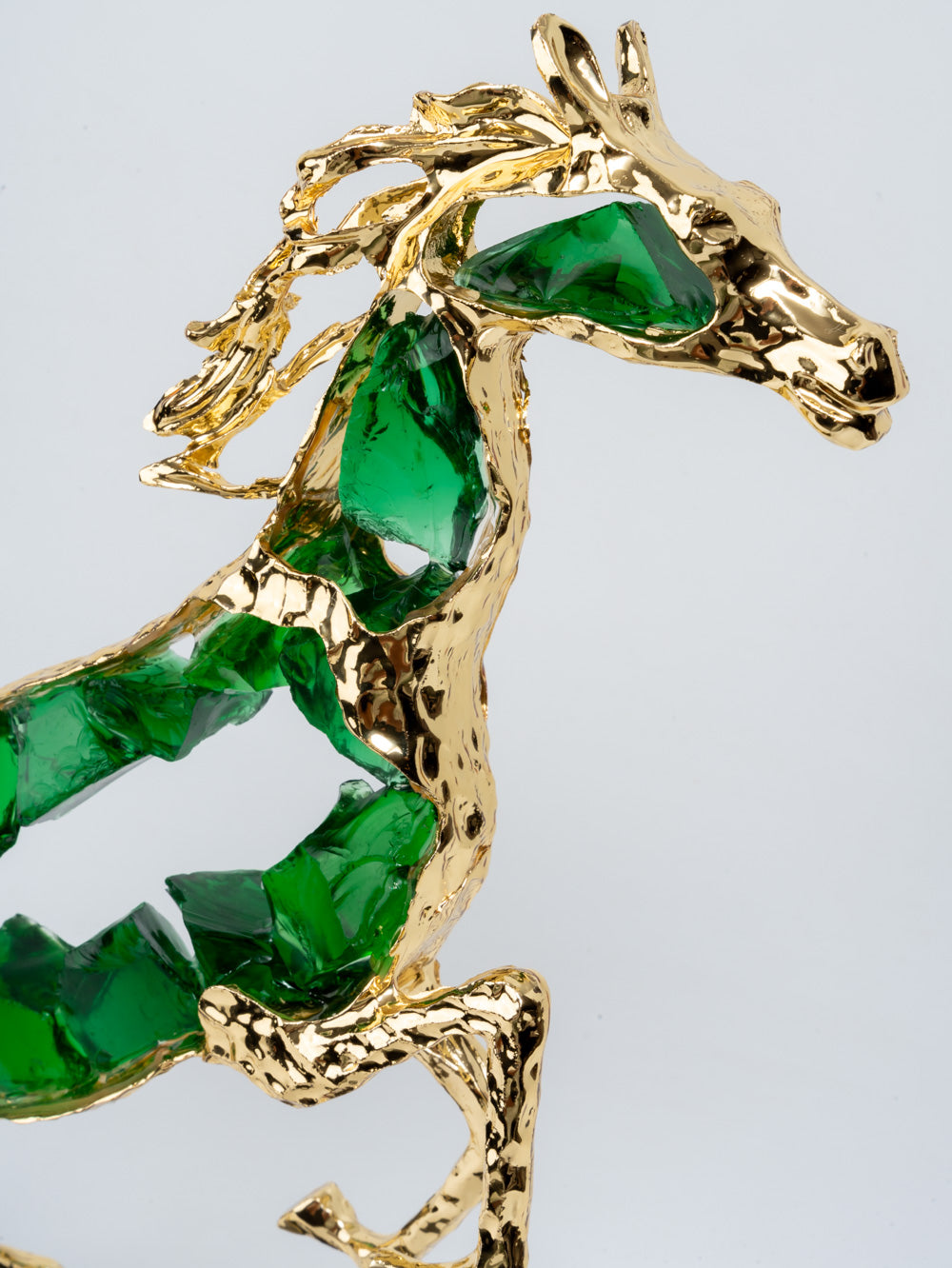 Equinox Emerald Horse Sculpture on Black Pedestal