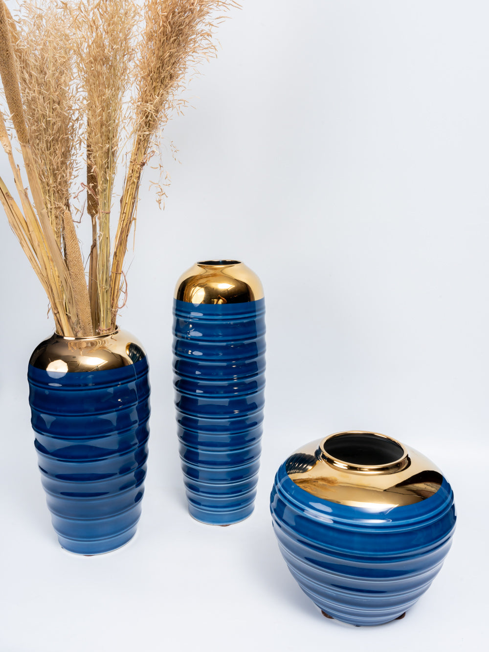 Midnight Aurora Blue Ceramic Vase Set