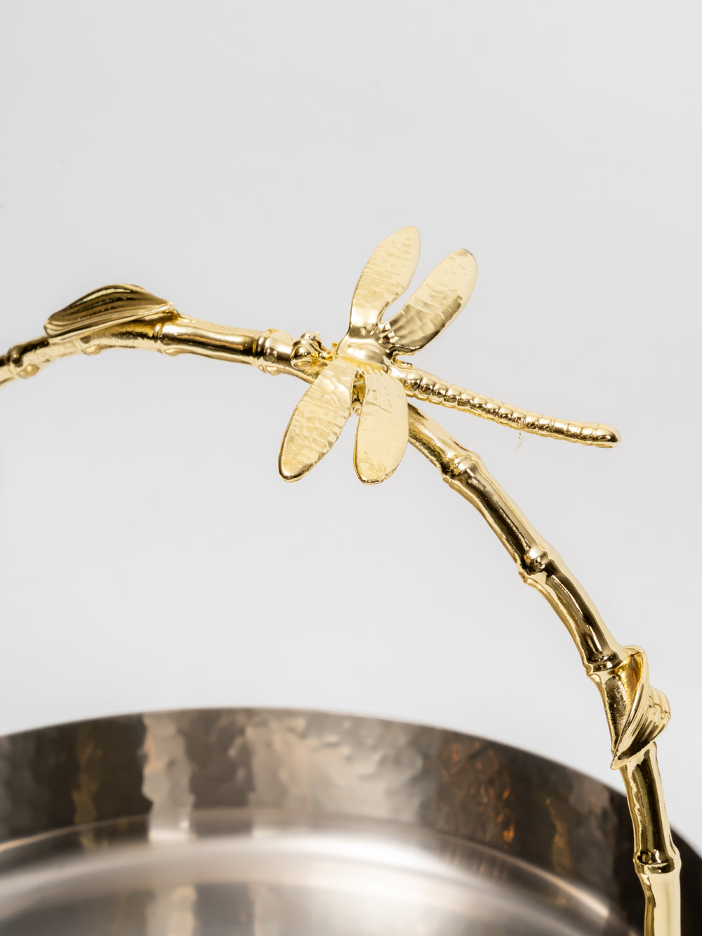 Golden Bamboo Dragonfly Handle Hammered Bowl