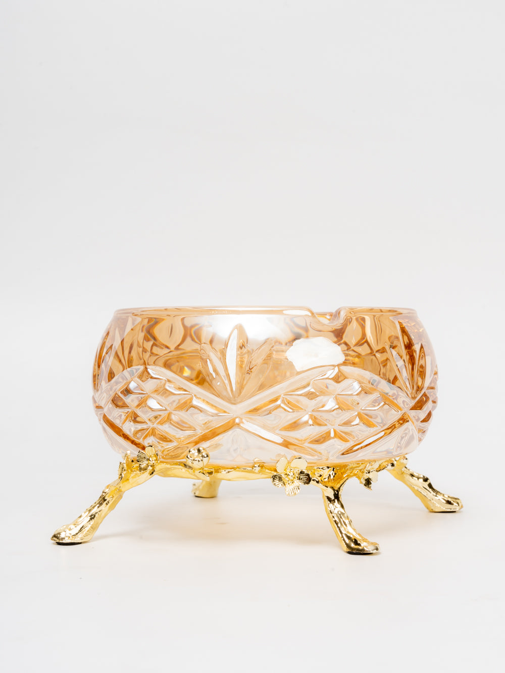 Amber Bloom Crystal Bowl with Gold Floral Stand