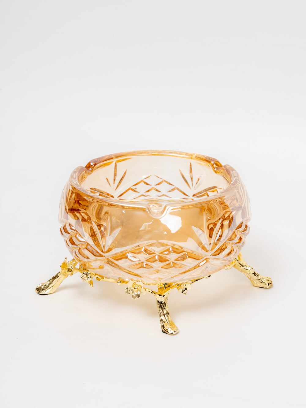 Amber Bloom Crystal Bowl with Gold Floral Stand