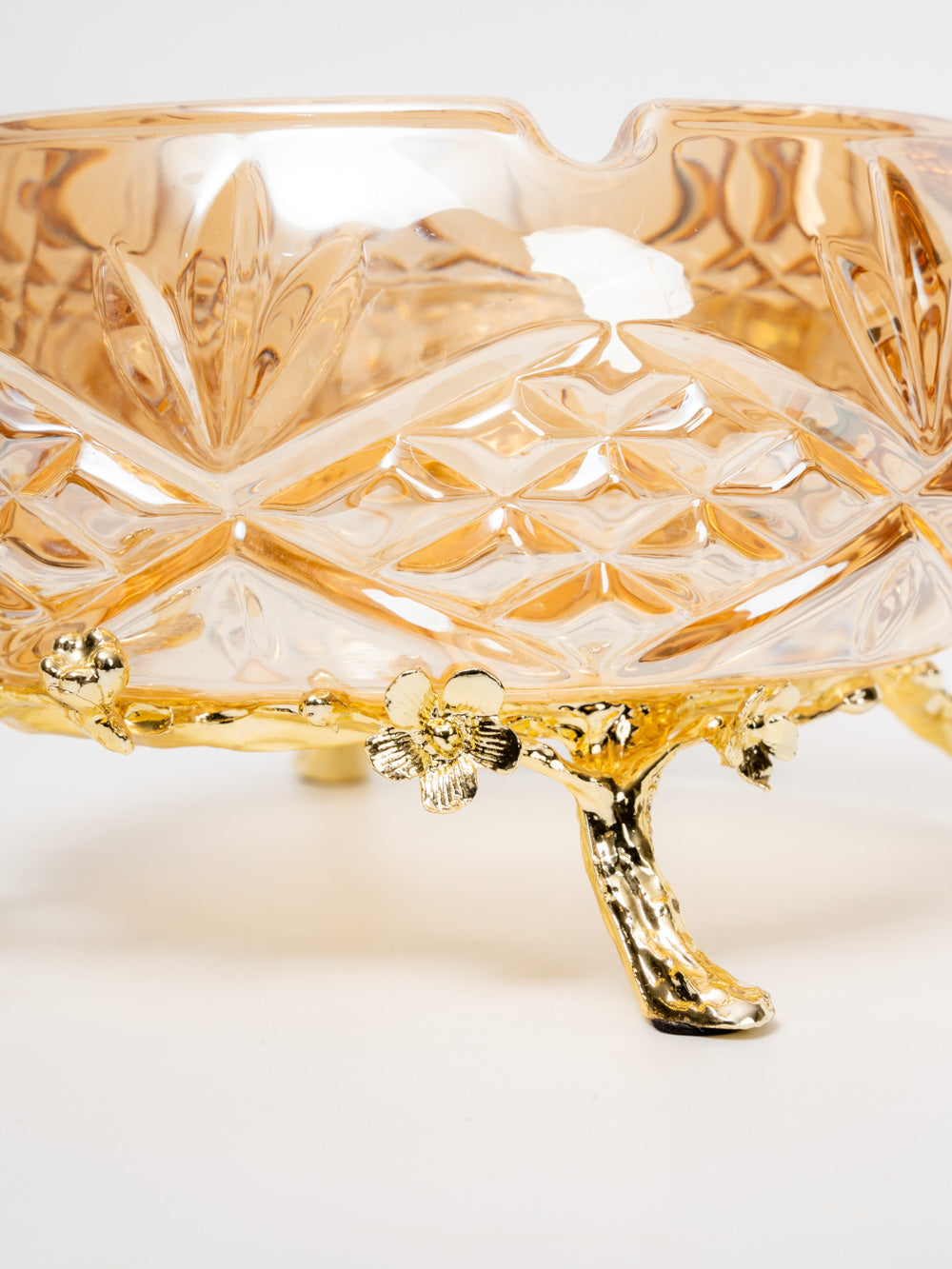 Amber Bloom Crystal Bowl with Gold Floral Stand