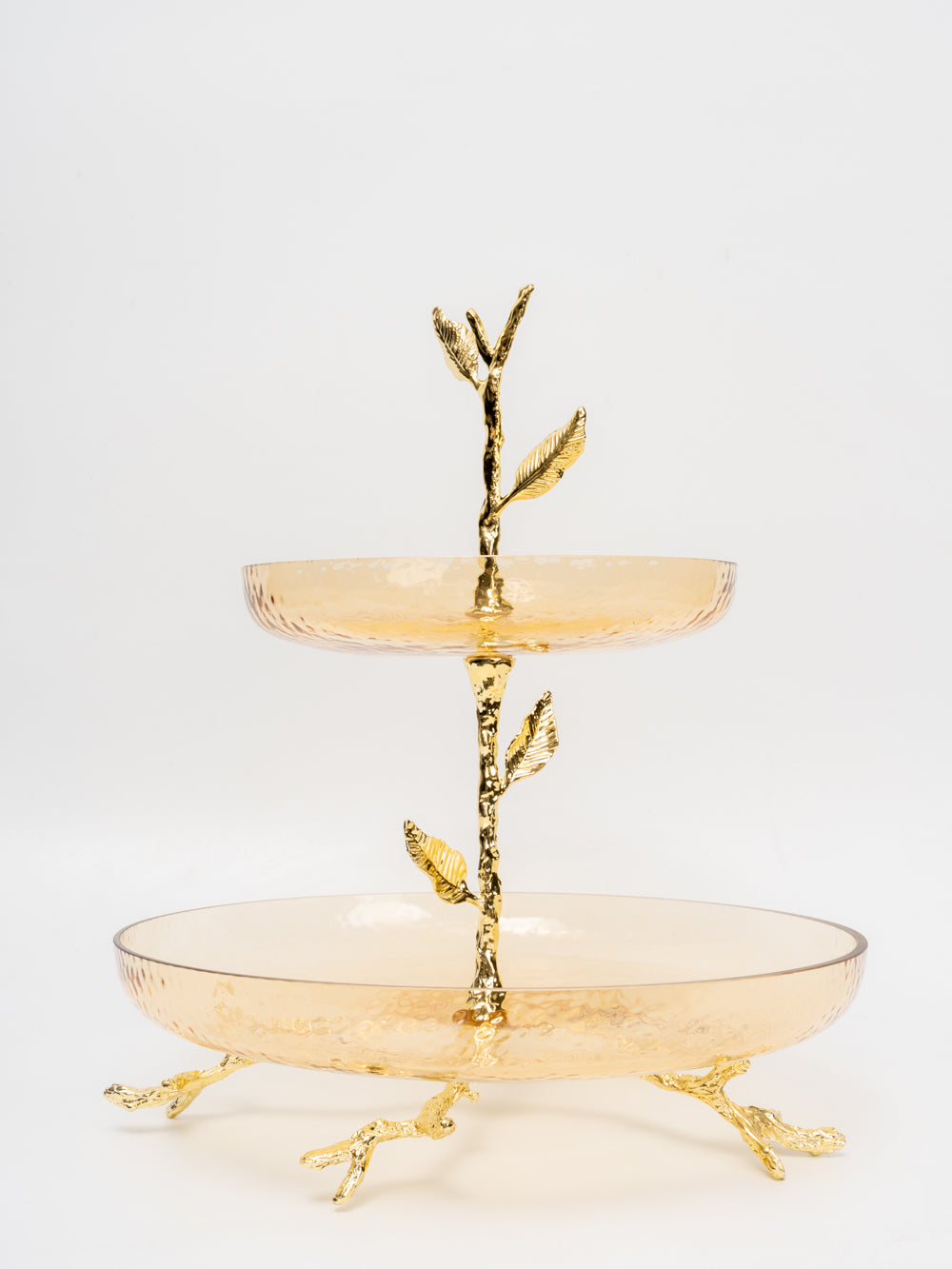 Amber Grove 2-Tier Glass & Gold Leaf Stand