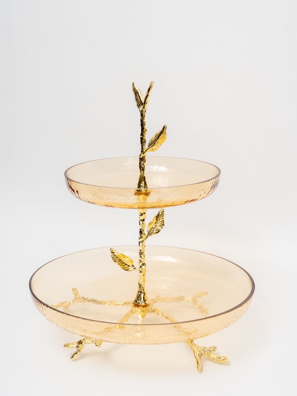 Amber Grove 2-Tier Glass & Gold Leaf Stand