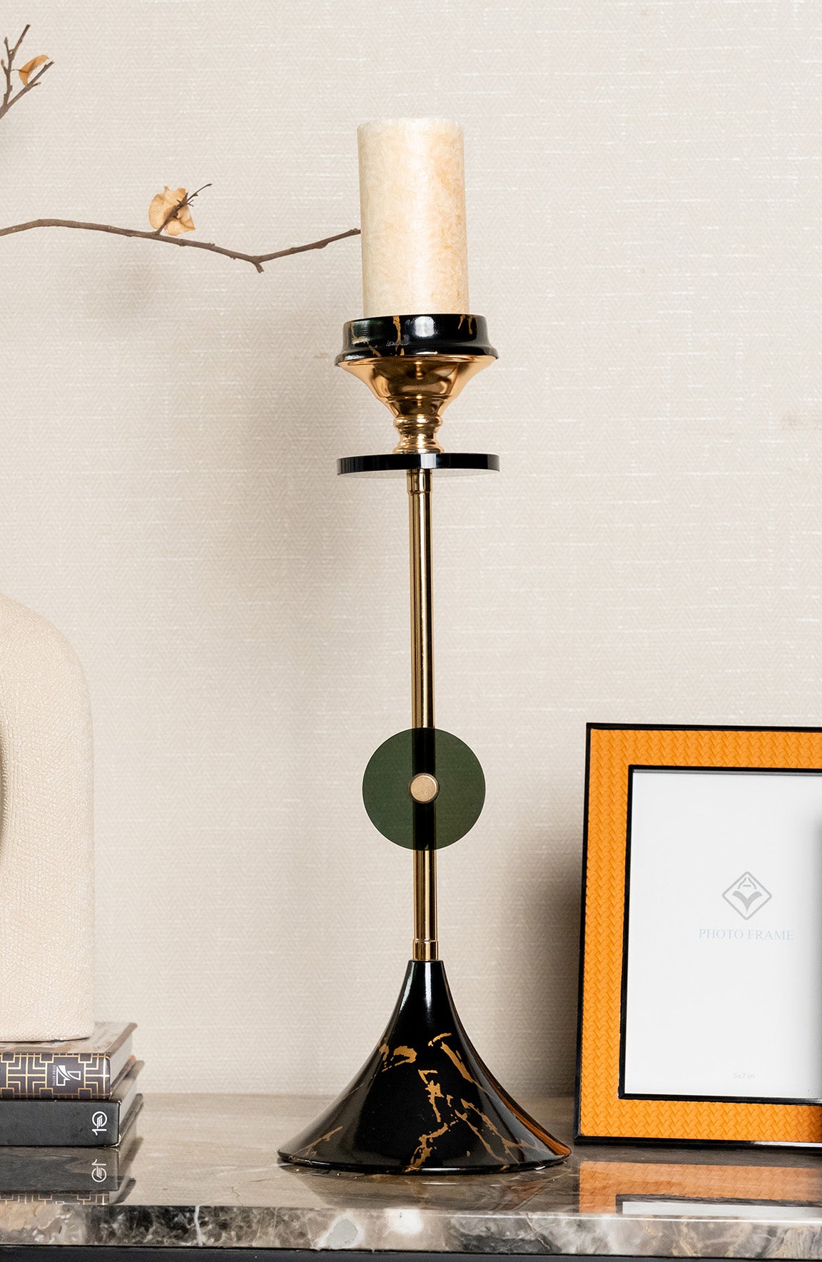 Louis Black Gold Metal Glass Candle Holder
