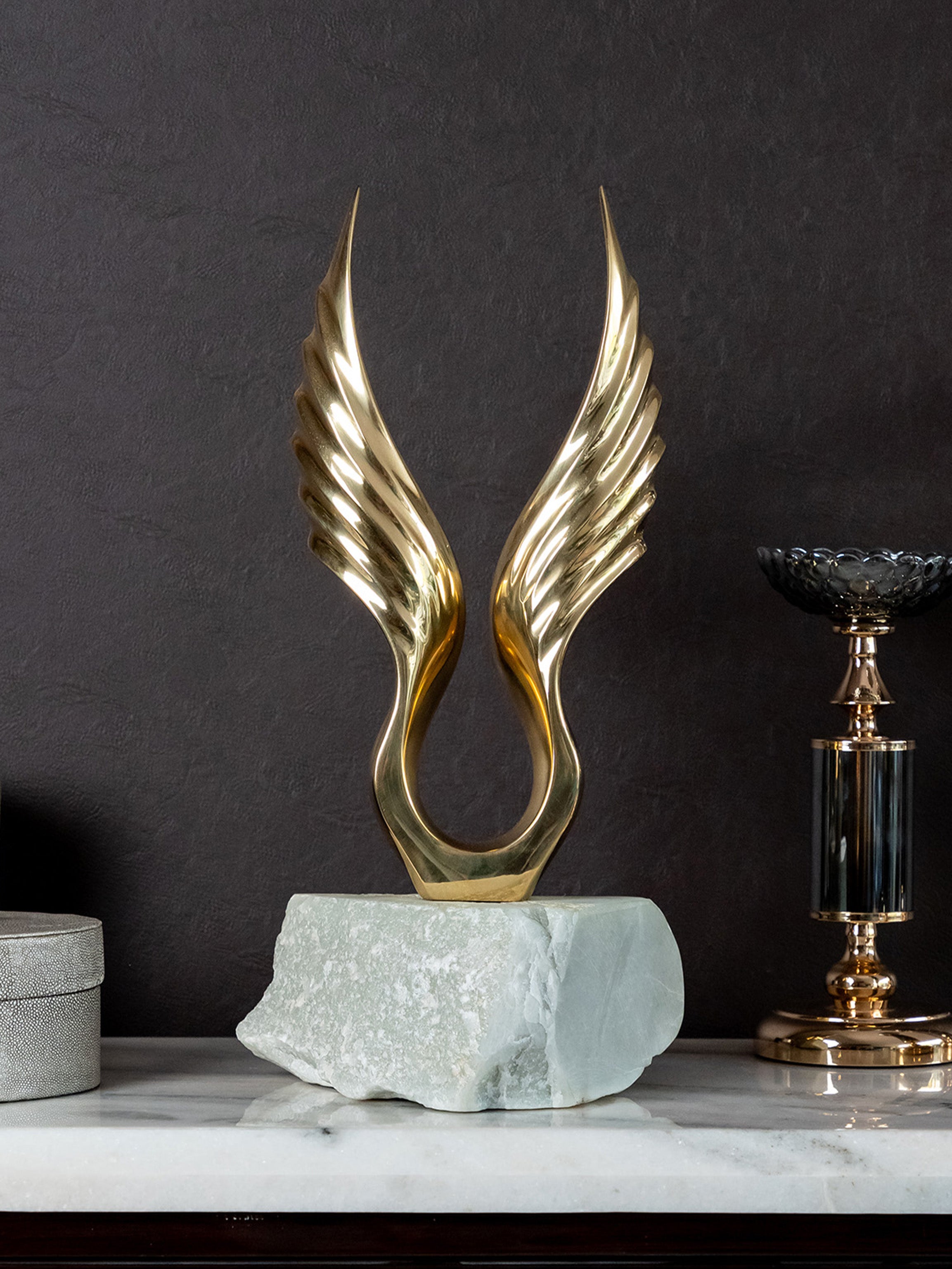 Wings to Fly Natural Stone + Copper Metal Merge Sculpture