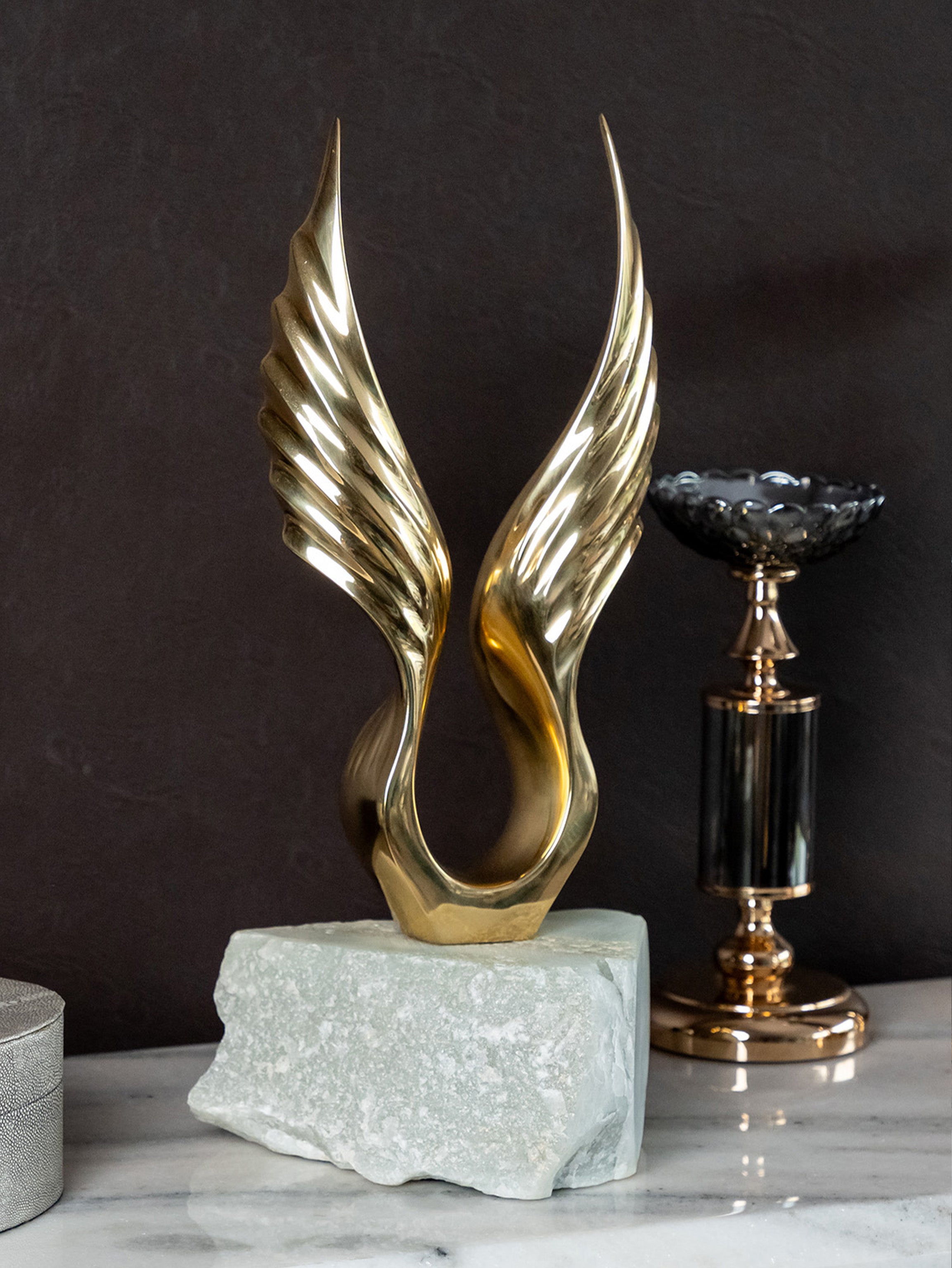 Wings to Fly Natural Stone + Copper Metal Merge Sculpture