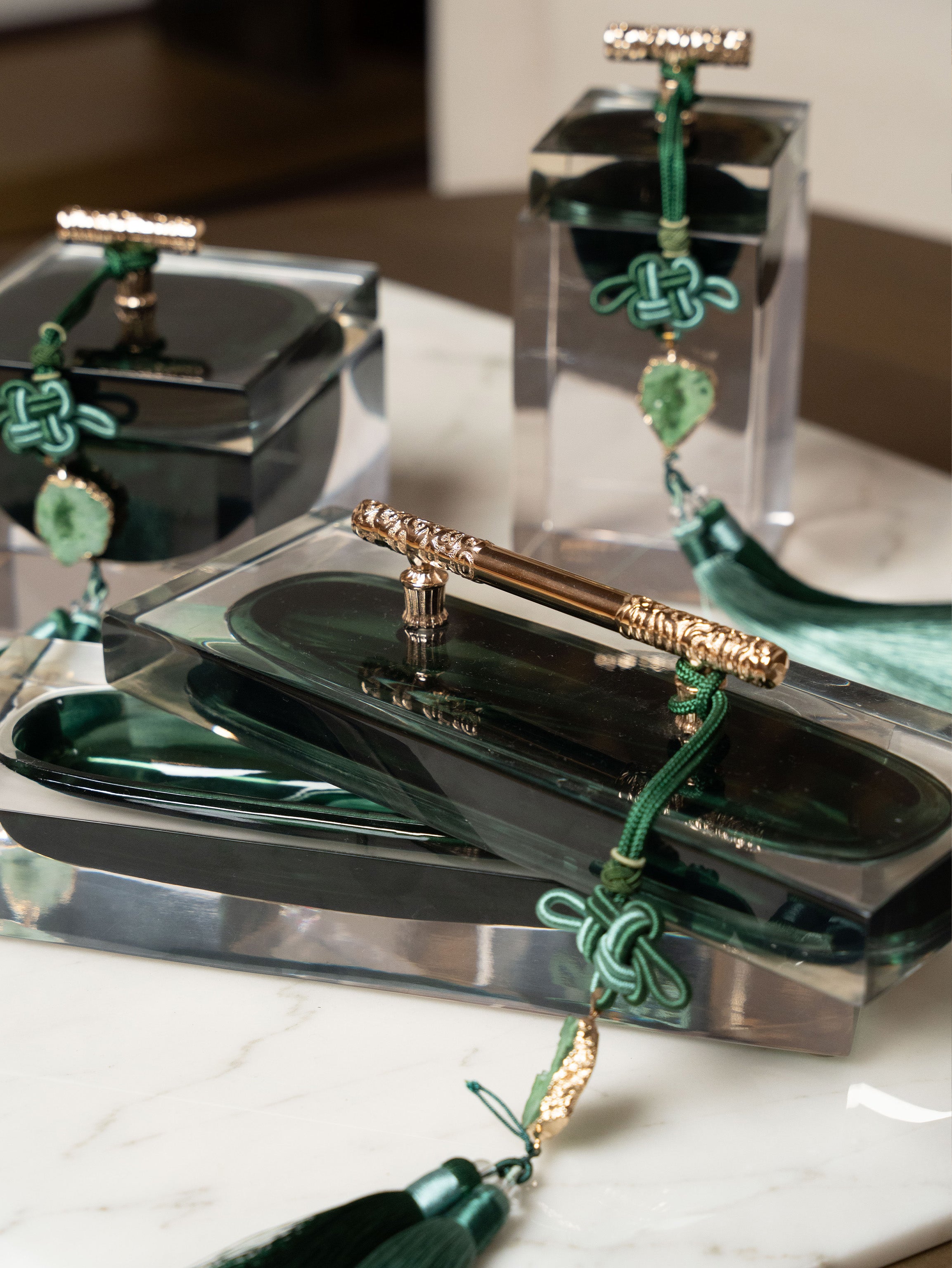 Liquid Emerald Set of 3 Boxes Decor Object