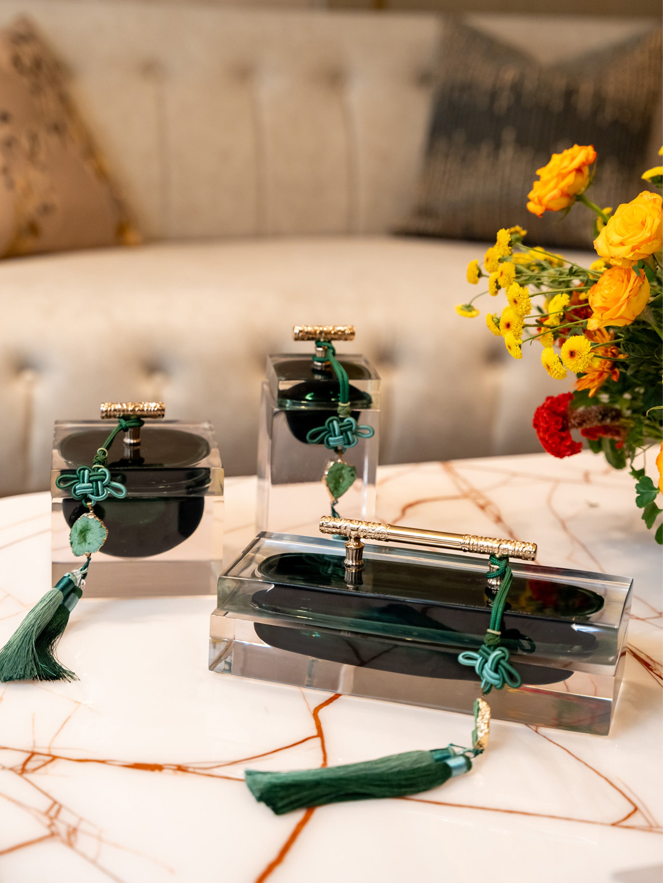 Liquid Emerald Set of 3 Boxes Decor Object