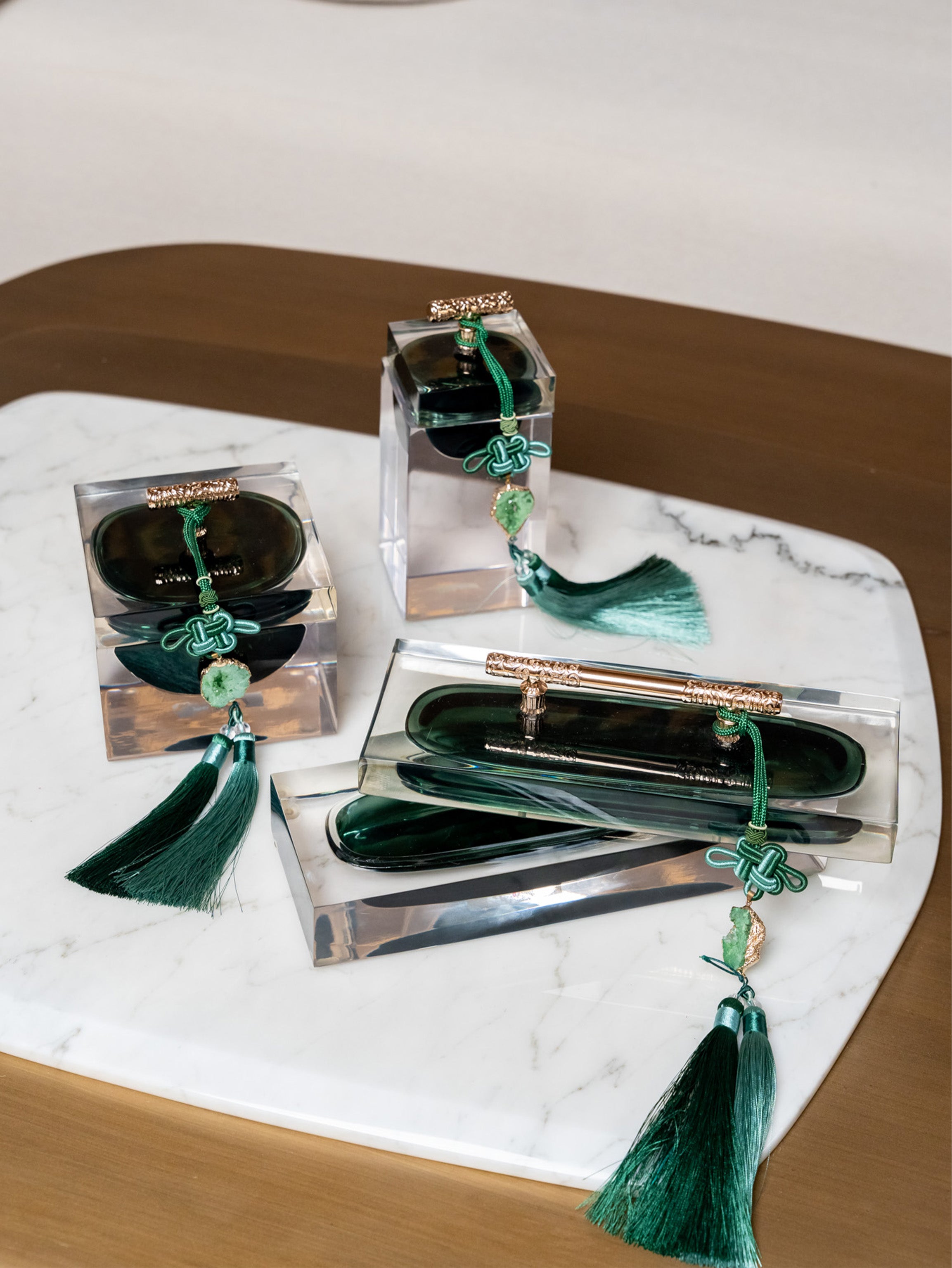 Liquid Emerald Set of 3 Boxes Decor Object
