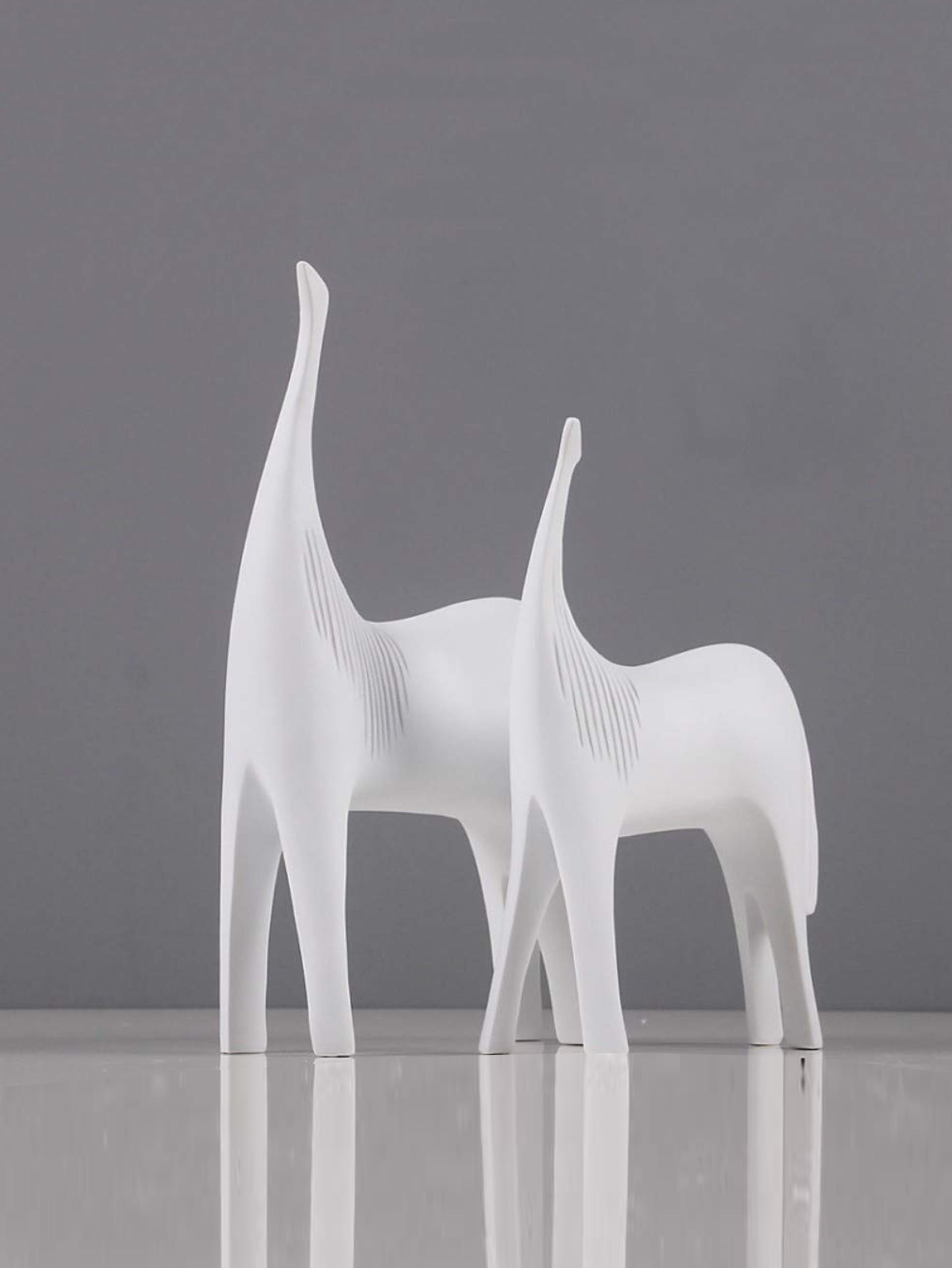 Abstract Giraffe Set 2 White Ceramic Animal Figurines Decor Object