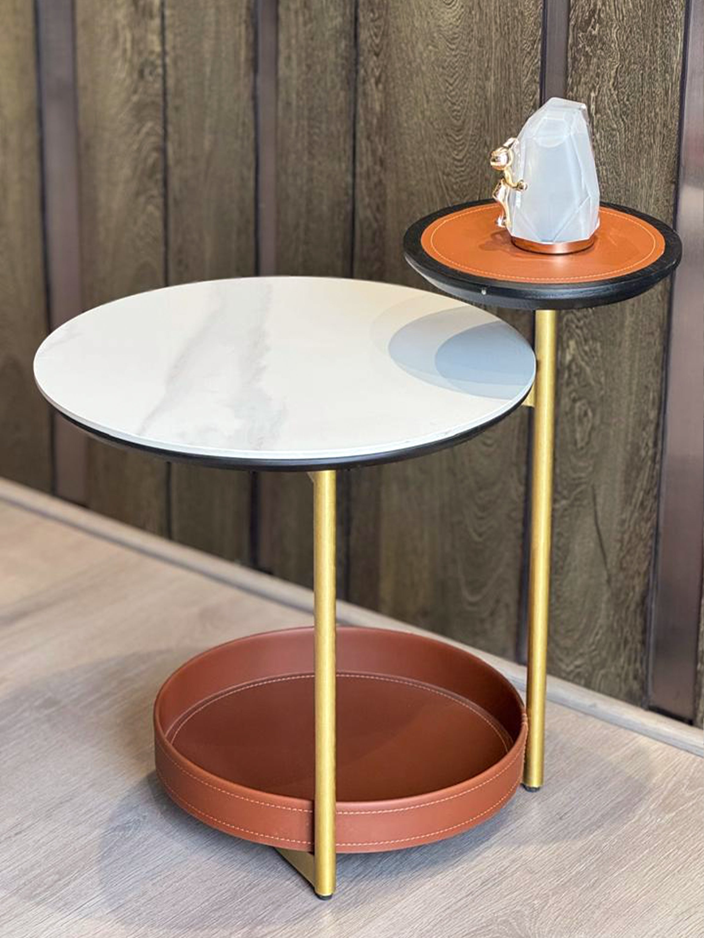 Specter Ivory Tan Marble And Leather Tray Trolley