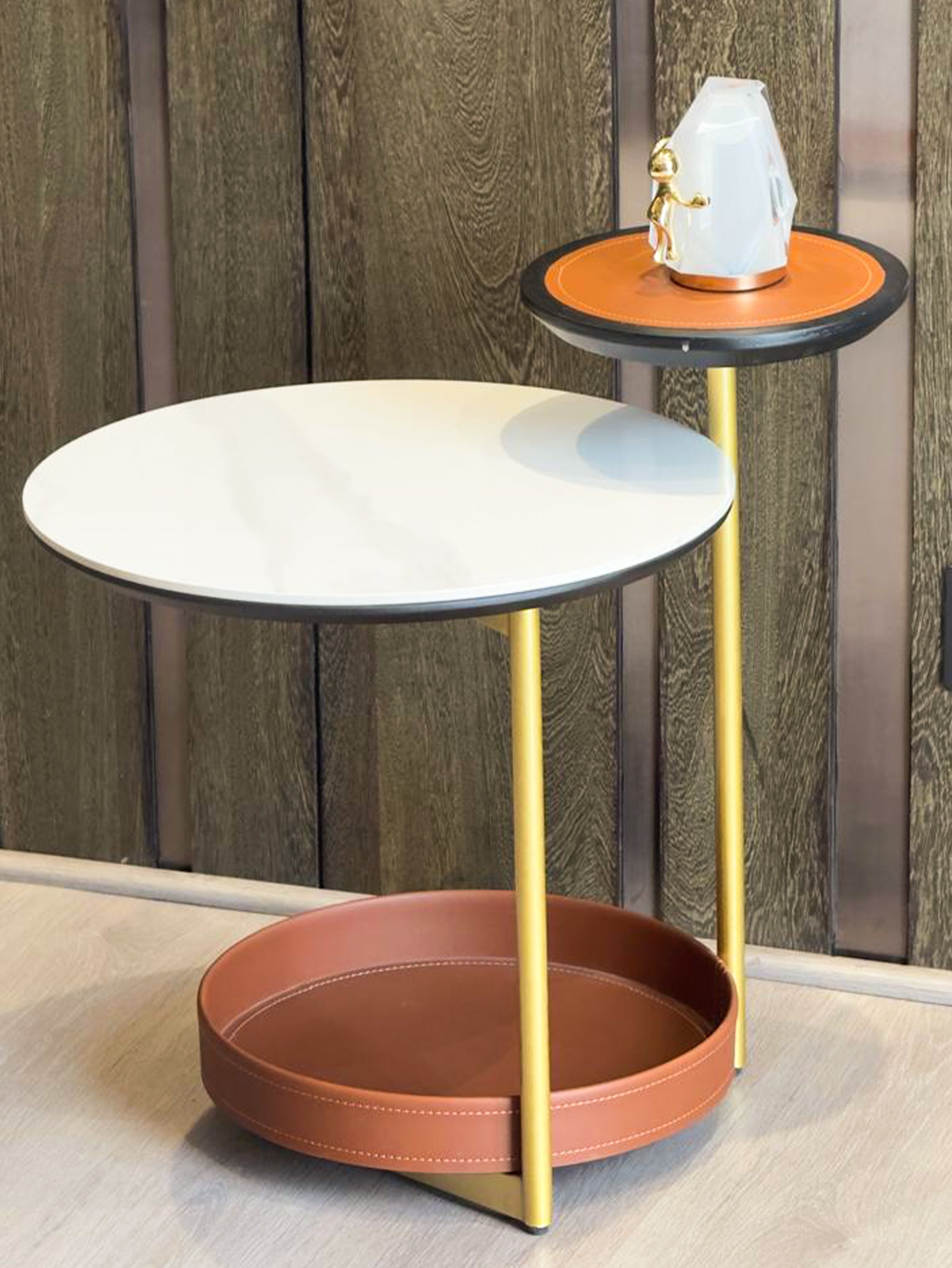 Specter Ivory Tan Marble And Leather Tray Trolley