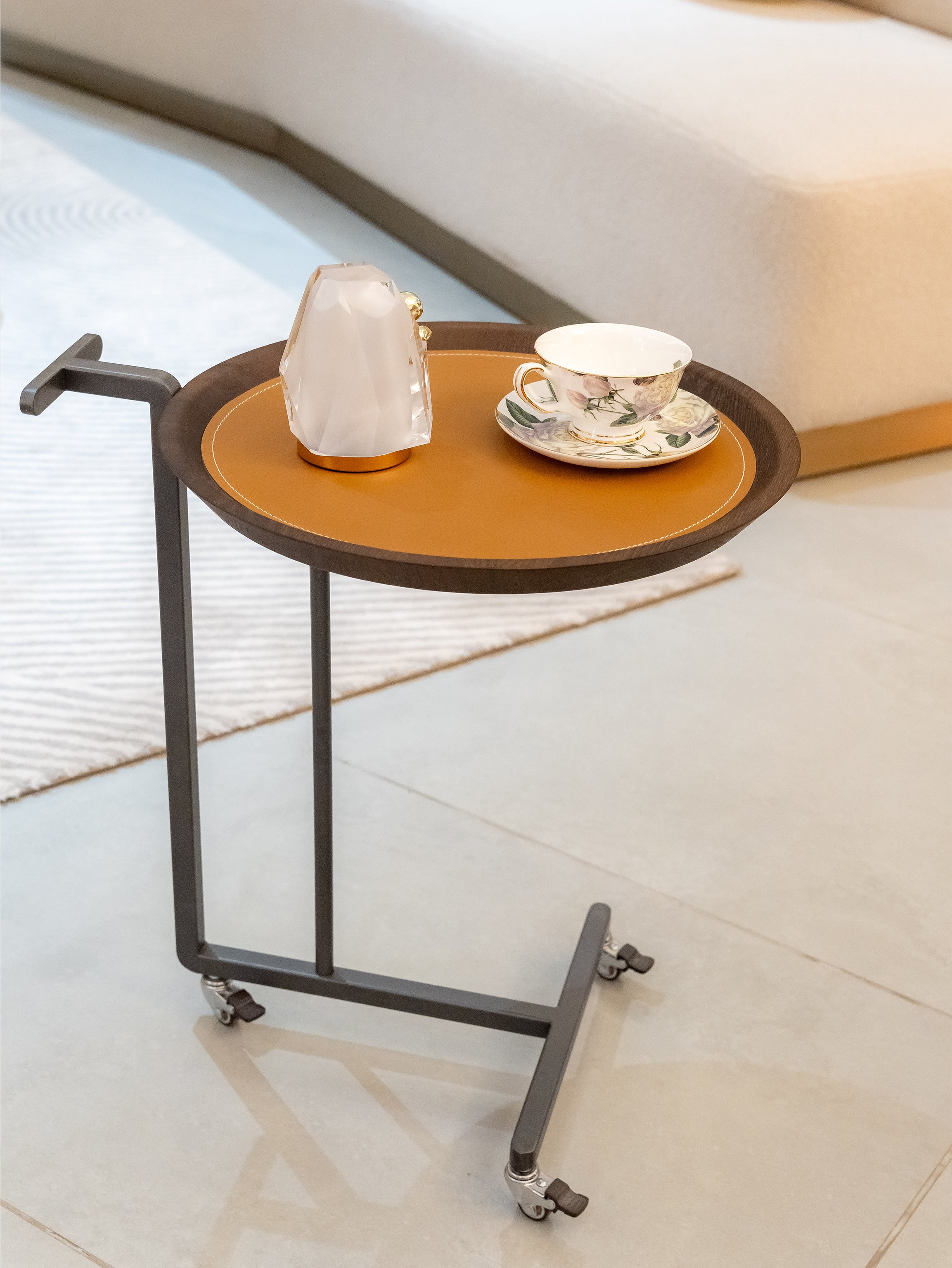 Orbital Tan Round Side Table Trolley