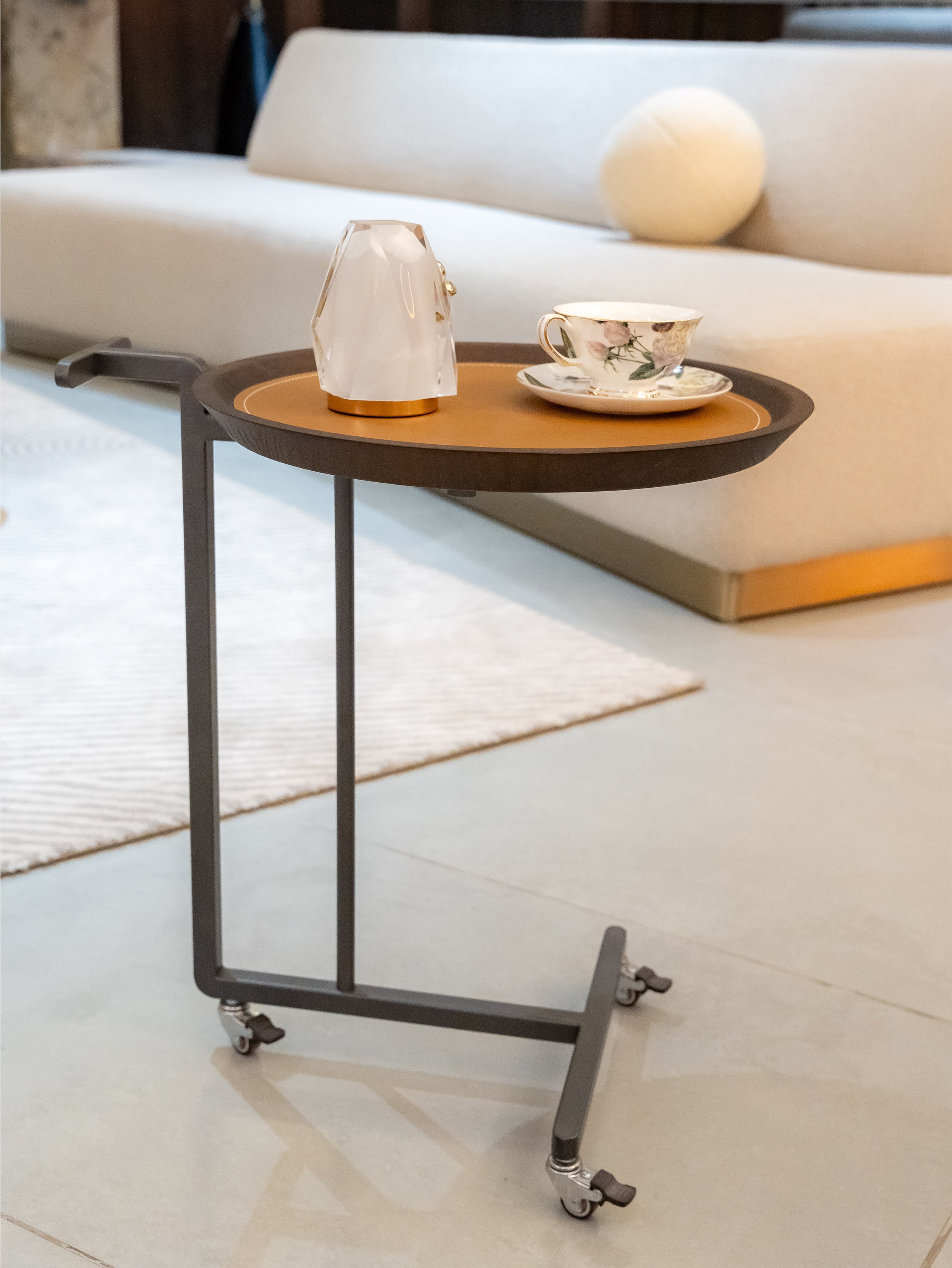 Orbital Tan Round Side Table Trolley