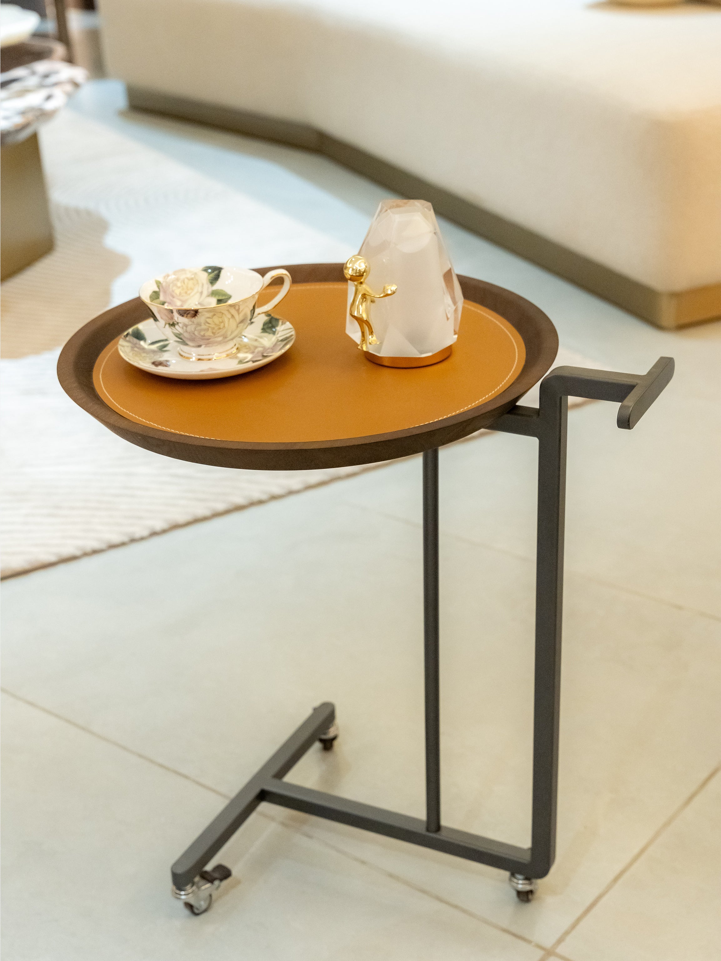 Orbital Tan Round Side Table Trolley